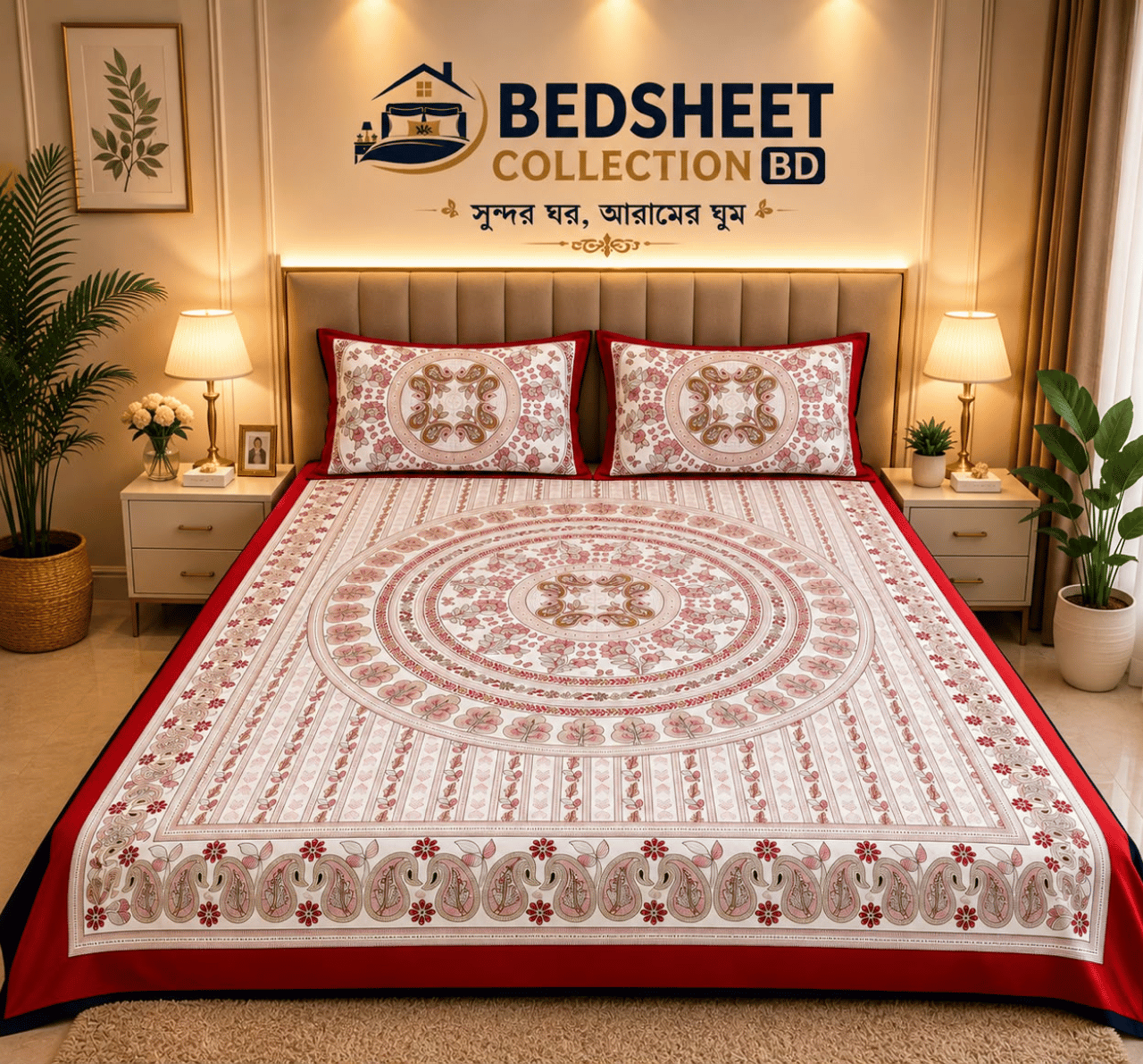 1.png 100% কটন ডিজিটাল প্রিন্টেড বেডশিট - Image 1